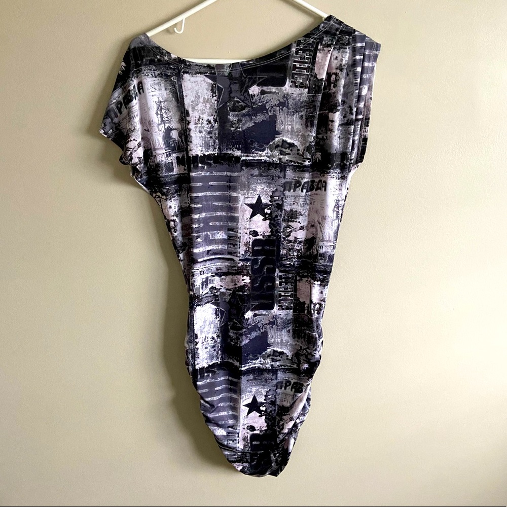 Ruched Cityscape Black and White Dress